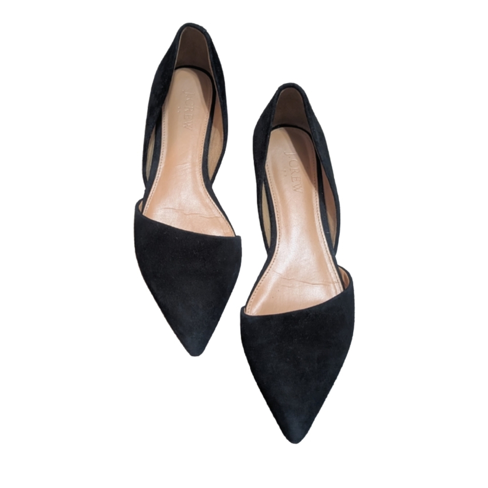 J. Crew Zoe D'Orsay Flats Pointed Black Faux Suede Leather Size 7.5